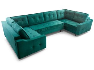 Miniaturka 6 - Narożnik tapicerowany turkusowy welurowy w kształcie U perspektywa góra