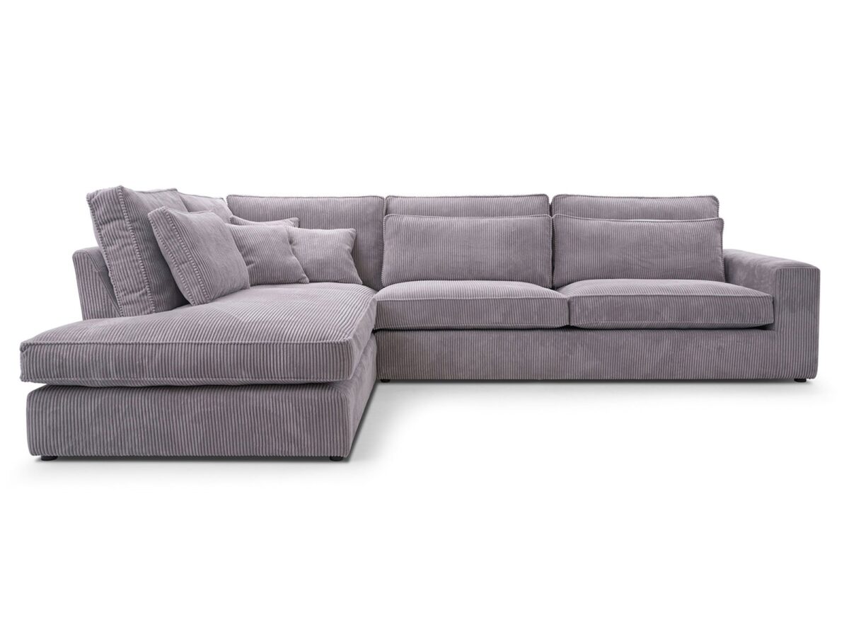 Beżowy narożnik lewy mini w tkaninie sztruks z poduszkami Beżowy narożnik lewy mini w tkaninie sztruks z poduszkami