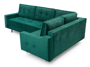 Miniaturka 10 - Tapicerowany narożnik w butelkowej zieleni ukazujący tylną konstrukcję