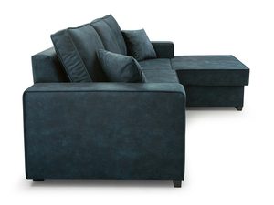 Miniaturka 3 - Narożnik granatowy welurowy w kształcie L profil boczny z poduszkami