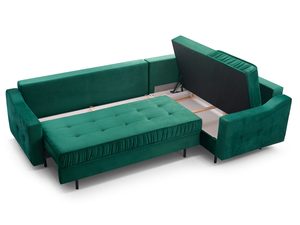 Miniaturka 13 - Zielony narożnik rozkładany z otwartym pojemnikiem na pościel