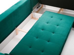 Miniaturka 15 - Detal pojemnika na pościel narożnika turkusowego welurowego konstrukcja zbliżenie