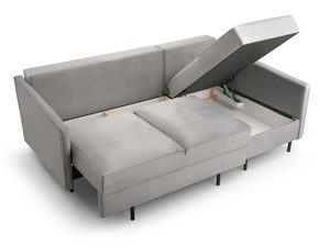 Miniaturka 12 - Szary narożnik welurowy mały w kształcie L z otwartymi pojemnikami