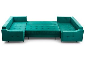 Miniaturka 14 - Turkusowy narożnik welurowy w kształcie U rozłożony funkcja spania