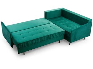 Miniaturka 10 - Narożnik turkusowy welurowy w kształcie L rozłożony funkcja spania