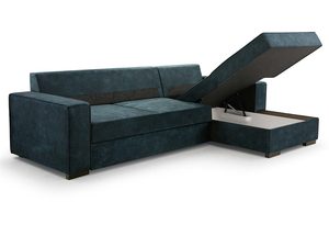 Miniaturka 1 - Narożnik welurowy granatowy w kształcie L z otwartym pojemnikiem