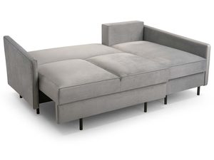 Miniaturka 10 - Szary narożnik welurowy mały w kształcie L rozłożony funkcja spania