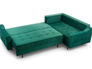 Miniaturka 15 - Narożnik szmaragdowy rozłożony z funkcją spania i pikowanym materacem