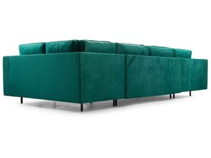 Miniaturka 13 - Narożnik tapicerowany turkusowy welurowy w kształcie U tył konstrukcja