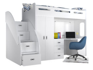 Miniaturka 7 - Łóżko piętrowe z biurkiem i szafą Noelis