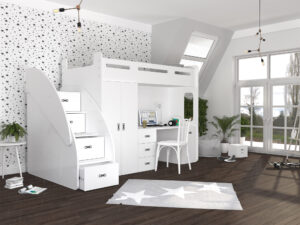 Miniaturka 14 - Łóżko piętrowe z biurkiem i szafą Noelis