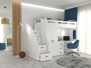 Miniaturka 13 - Łóżko piętrowe z biurkiem i szafą Noelis