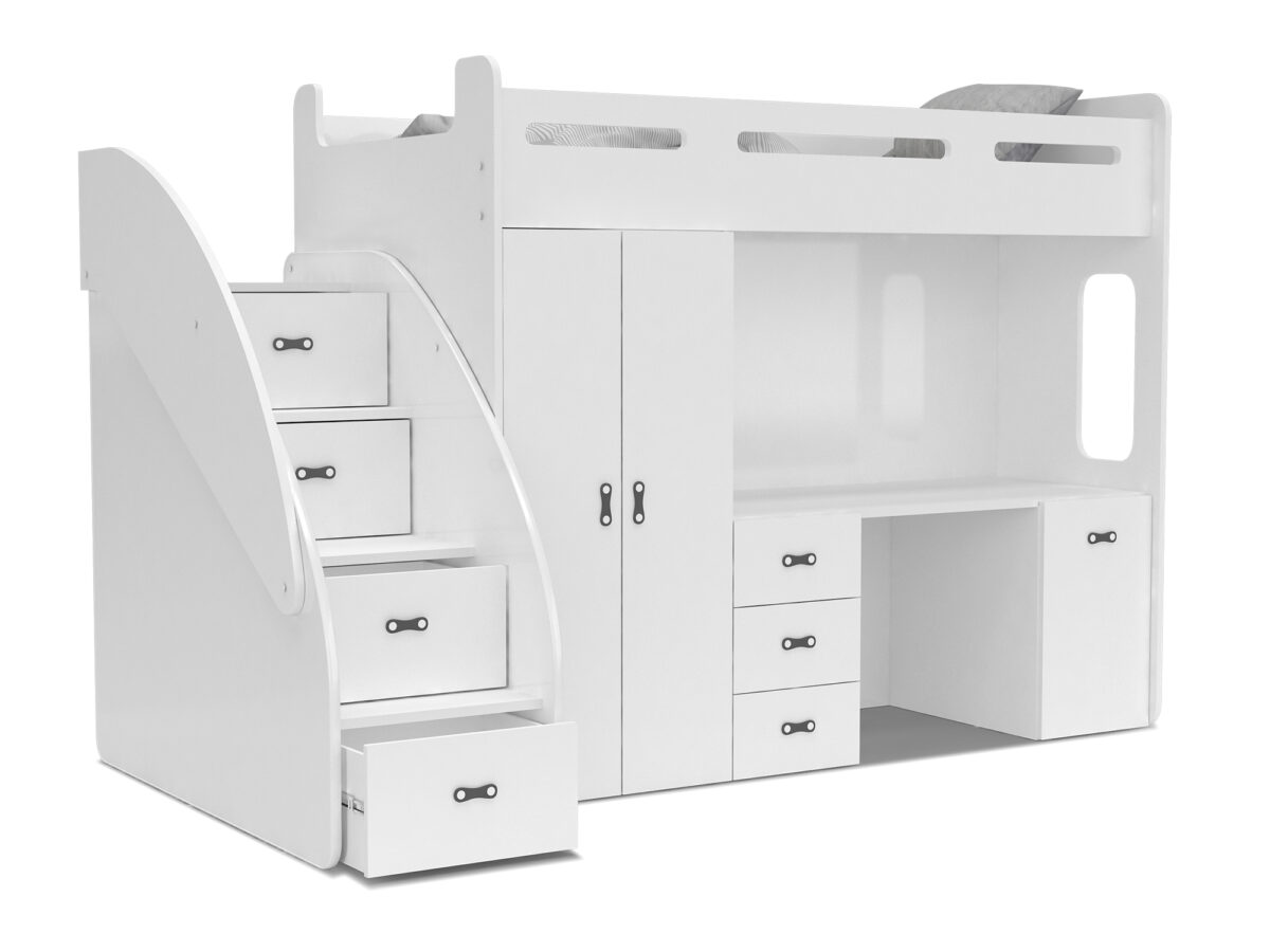 Łóżko piętrowe z biurkiem i szafą Noelis