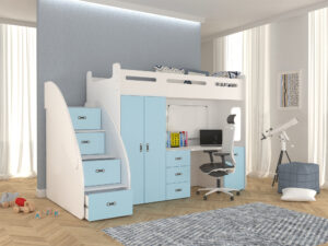 Miniaturka 12 - Łóżko piętrowe z biurkiem i szafą Noelis