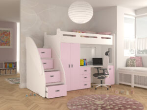 Miniaturka 11 - Łóżko piętrowe z biurkiem i szafą Noelis