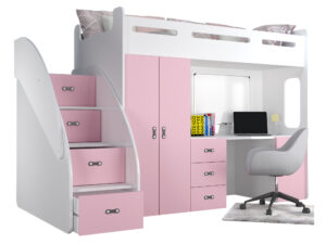 Miniaturka 4 - Łóżko piętrowe z biurkiem i szafą Noelis