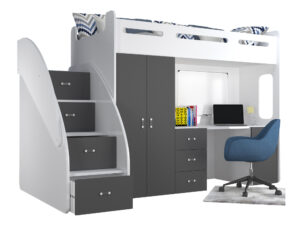 Miniaturka 3 - Łóżko piętrowe z biurkiem i szafą Noelis