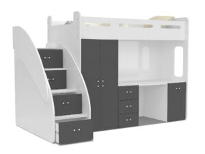 Miniaturka 2 - Łóżko piętrowe z biurkiem i szafą Noelis