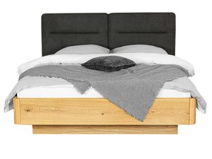 Miniaturka 1 - Łóżko dębowe z pościelą i zagłówkiem grafitowym dwuczęściowym frontalny