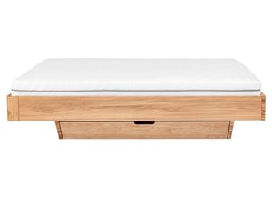 Miniaturka 1 - Łóżko dębowe z materacem i szufladą na skośnych nogach frontalny