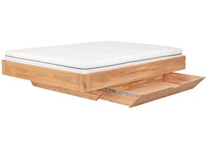 Miniaturka 2 - Łóżko dębowe z materacem i szufladą otwartą na prowadnicach perspektywa