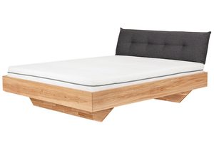 Miniaturka 2 - Łóżko dębowe z materacem i tapicerowaną poduszką grafitową perspektywa