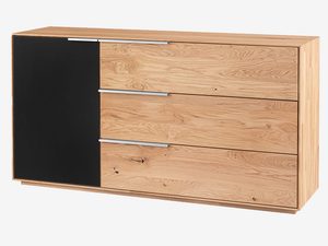 Miniaturka 1 - Dębowa komoda z czterema szufladami i grafitową drzwiczką perspektywa