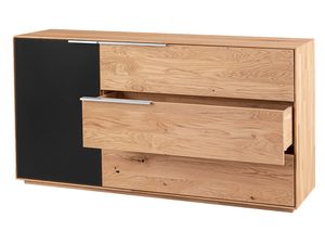 Miniaturka 6 - Komoda dębowa z czterema szufladami dwie otwarte grafitowa drzwiczka