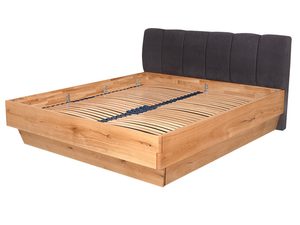 Miniaturka 2 - Dębowe łóżko ze stelażem listwowym i zagłówkiem grafitowym perspektywa