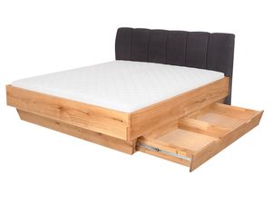 Miniaturka 4 - Dębowe łóżko z materacem szufladą otwartą i zagłówkiem grafitowym perspektywa