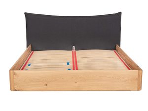 Miniaturka 2 - Łóżko dębowe ze stelażem listwowym i tapicerowaną poduszką grafitową frontalny