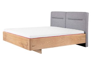 Miniaturka 1 - Dębowe łóżko z materacem i zagłówkiem szarym tapicerowanym perspektywa