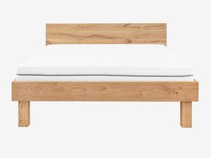 Miniaturka 1 - Dębowe łóżko z materacem i zagłówkiem drewnianym na masywnych nogach frontalny