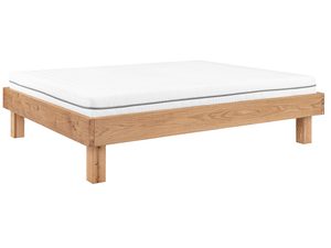 Miniaturka 1 - Dębowe łóżko z materacem bez zagłówka na masywnych nogach perspektywa