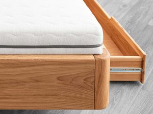 Miniaturka 3 - Łóżko dębowe detal szuflady otwartej prowadnice i narożnik ramy