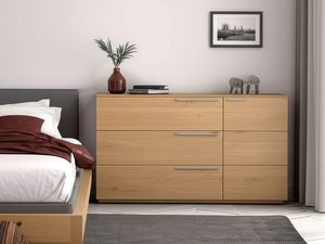 Miniaturka 8 - Dębowa komoda duża z sześcioma szufladami w nowoczesnej sypialni