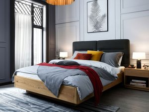 Miniaturka 4 - Dębowe łóżko z zagłówkiem grafitowym w eleganckiej sypialni z szafkami nocnymi