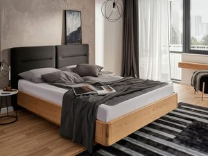 Miniaturka 5 - Łóżko dębowe z zagłówkiem grafitowym w nowoczesnej sypialni aranżacja