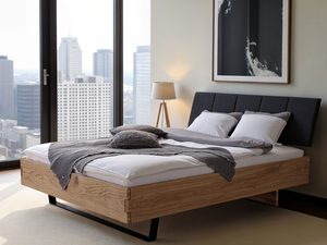 Miniaturka 18 - Łóżko dębowe z tapicerowanym zagłówkiem grafitowym w nowoczesnej sypialni