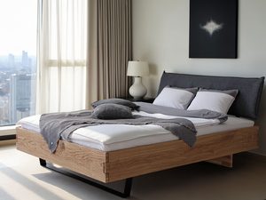 Miniaturka 14 - Łóżko jesionowe z tapicerowaną poduszką grafitową w eleganckim apartamencie