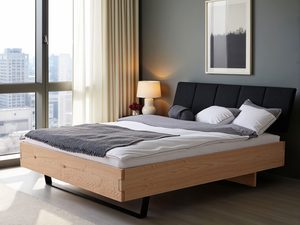 Miniaturka 21 - Łóżko bukowe z tapicerowanym zagłówkiem grafitowym w nowoczesnej sypialni