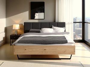 Miniaturka 20 - Łóżko bukowe z tapicerowanym zagłówkiem grafitowym w eleganckiej sypialni