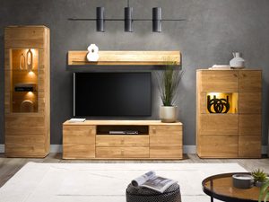 Miniaturka 10 - Zestaw mebli dębowych do salonu z podświetlanymi witrynami