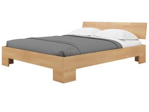 Miniaturka 1 - Łóżko bukowe z pościelą szarą i zagłówkiem skośnym na prostych nogach perspektywa