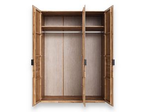 Miniaturka 1 - Szafa dębowa jasna z trzema drzwiczkami otwarta wnętrze drążek półki