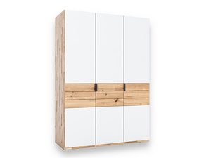 Miniaturka 2 - Biała szafa z trzema drzwiczkami i dębowymi szufladami perspektywa