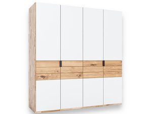 Miniaturka 1 - Biała szafa z czterema drzwiczkami i dębowymi szufladami perspektywa