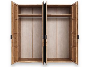 Miniaturka 2 - Szafa dębowa jasna czterodrzwiowa otwarta wnętrze półki drążek