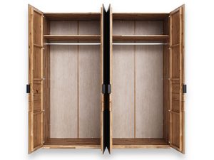 Miniaturka 2 - Szafa dębowa jasna czterodrzwiowa otwarta wnętrze drążek półki