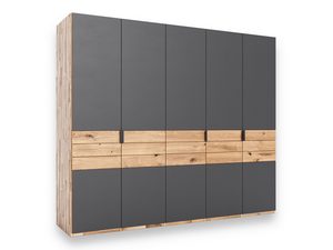 Miniaturka 1 - Grafitowa szafa z pięcioma drzwiczkami i dębowymi szufladami perspektywa